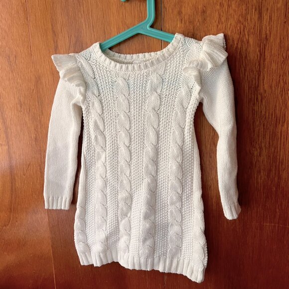 2/$25 Carter's 2T White Cable Knit Dress with Frilly Sleeves - Picture 1 of 6